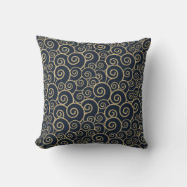 Japanisch inspiriertes Musterindigo und tan Design Kissen