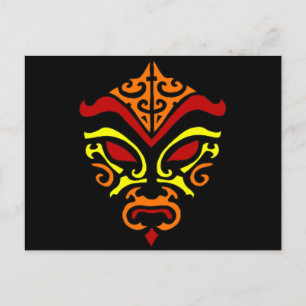 Japanisch Kabuki Maske Tribal Orange Makeup Postkarte