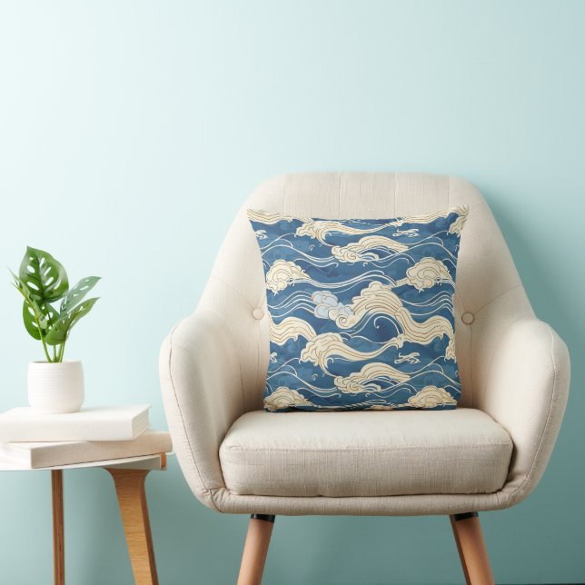 Japanisch Kanagawa Wave Pattern Kissen (Stuhl )