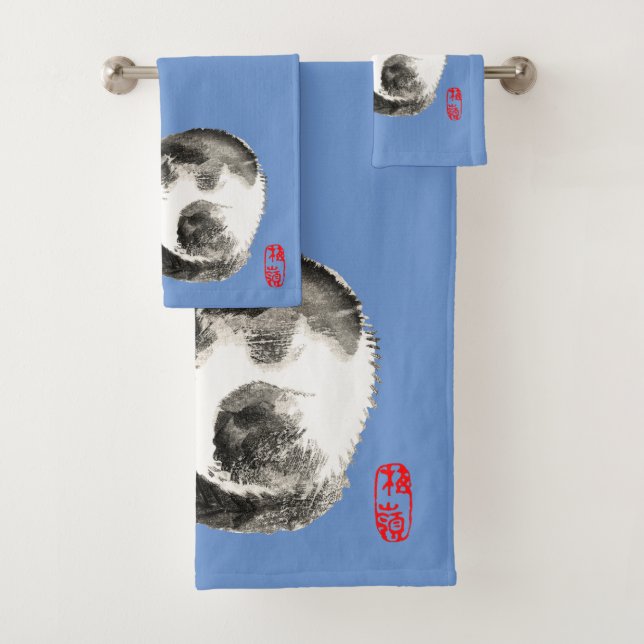 Japanisch Katze schwarz und weiß schlafen Badhandtuch Set (Insitu)