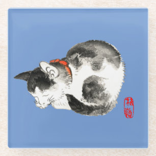 Japanisch Katze schwarz und weiß schlafen Glasuntersetzer