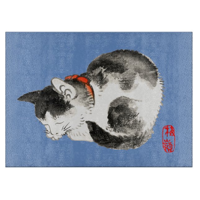 Japanisch Katze schwarz und weiß schlafen Schneidebrett (Vorderseite)
