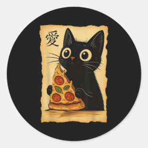 Japanisch Kawaii Anime Cat Pizza Ästhetische Katze Runder Aufkleber