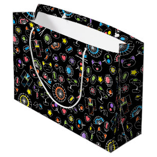 Japanisch Kawaii Kultur Doodles auf schwarz Große Geschenktüte