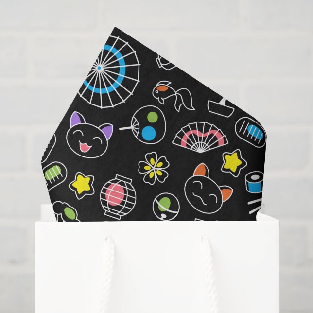 Japanisch Kawaii Kultur Doodles auf schwarz Seidenpapier (Geschenktüte)