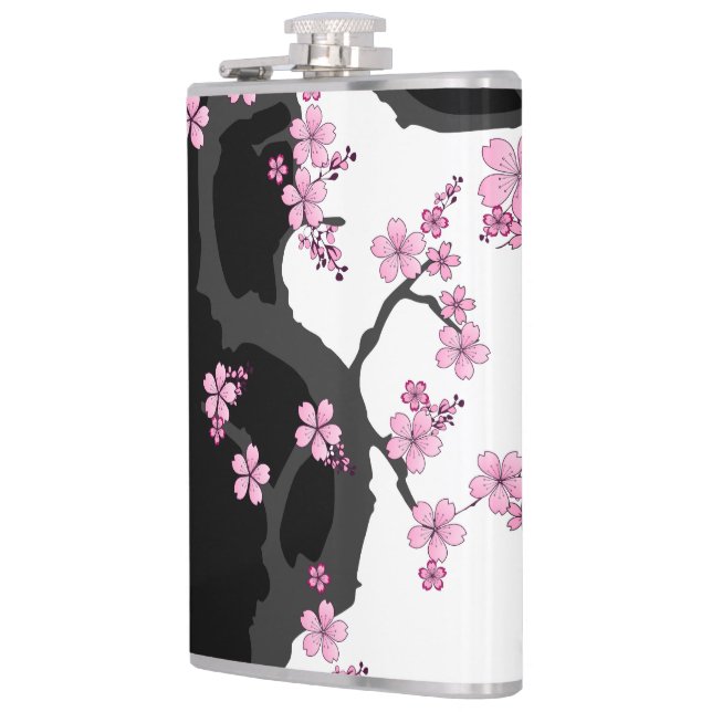 Japanisch Kimono Schwarz-Weiß-Rosa Sakura Flachmann (Links)