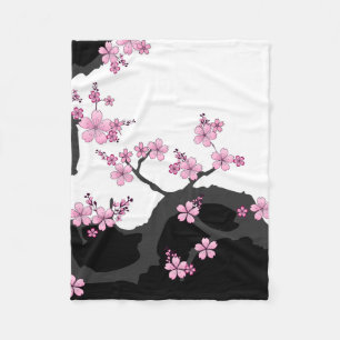 Japanisch Kimono Schwarz-Weiß-Rosa Sakura Fleecedecke
