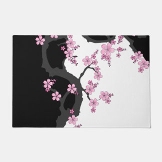 Japanisch Kimono Schwarz-Weiß-Rosa Sakura Fußmatte