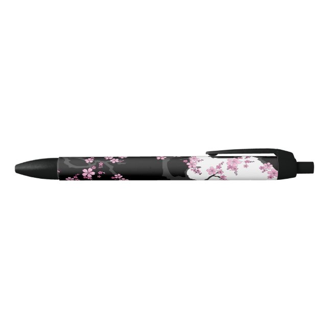 Japanisch Kimono Schwarz-Weiß-Rosa Sakura Kugelschreiber (Oberseite)