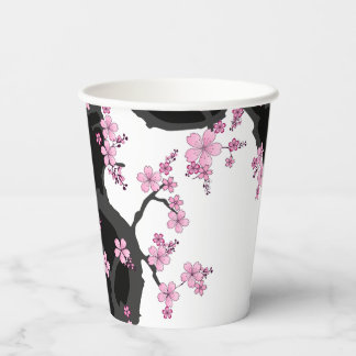 Japanisch Kimono Schwarz-Weiß-Rosa Sakura Pappbecher