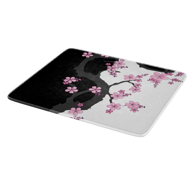 Japanisch Kimono Schwarz-Weiß-Rosa Sakura Schneidebrett (Ecke)