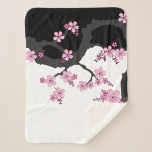 Japanisch Kimono Schwarz-Weiß-Rosa Sakura Sherpadecke