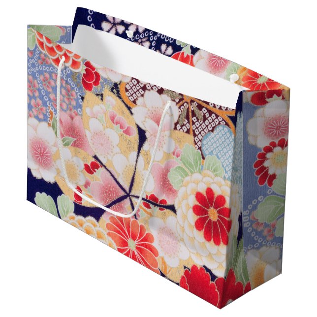 Japanisch KIMONO Textil, Blume Große Geschenktüte (Vorderseite Schrägansicht)