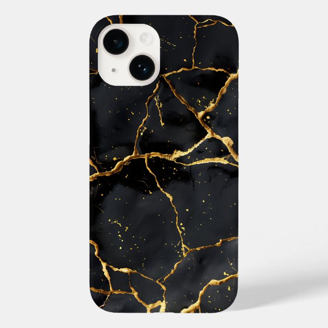 Japanisch Kintsugi Black & Gold Case-Mate iPhone 14 Hülle (Rückseite)