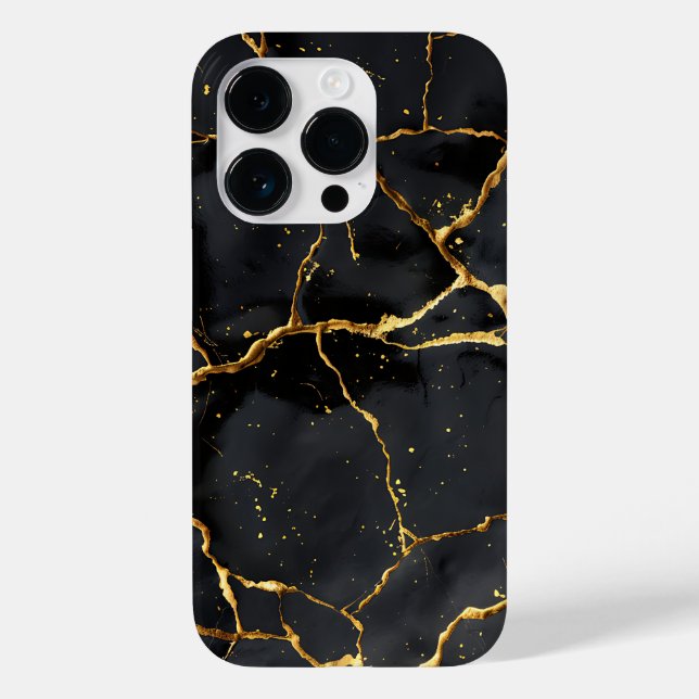 Japanisch Kintsugi Black & Gold Case-Mate iPhone 14 Pro Hülle (Rückseite)