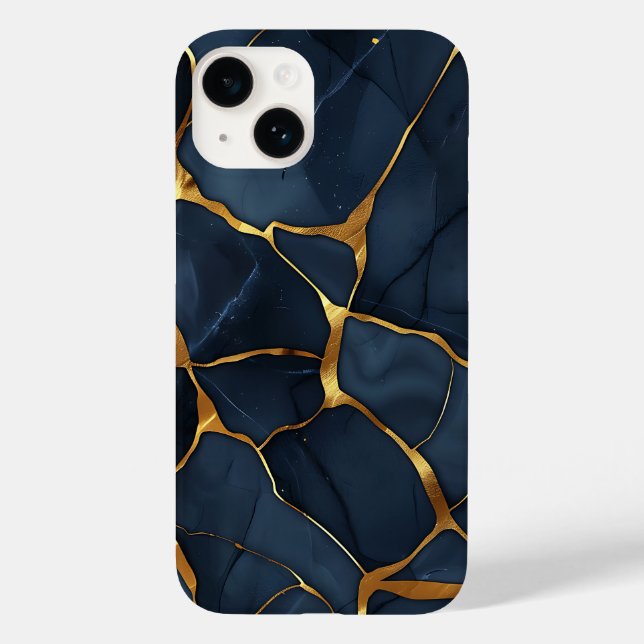 Japanisch Kintsugi Dark Blue Case-Mate iPhone 14 Hülle (Rückseite)