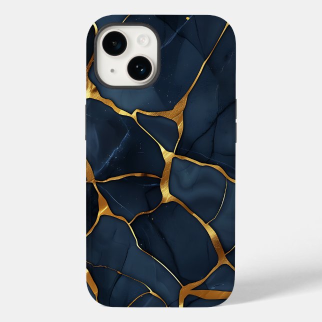 Japanisch Kintsugi Dark Blue Case-Mate iPhone 14 Hülle (Rückseite)