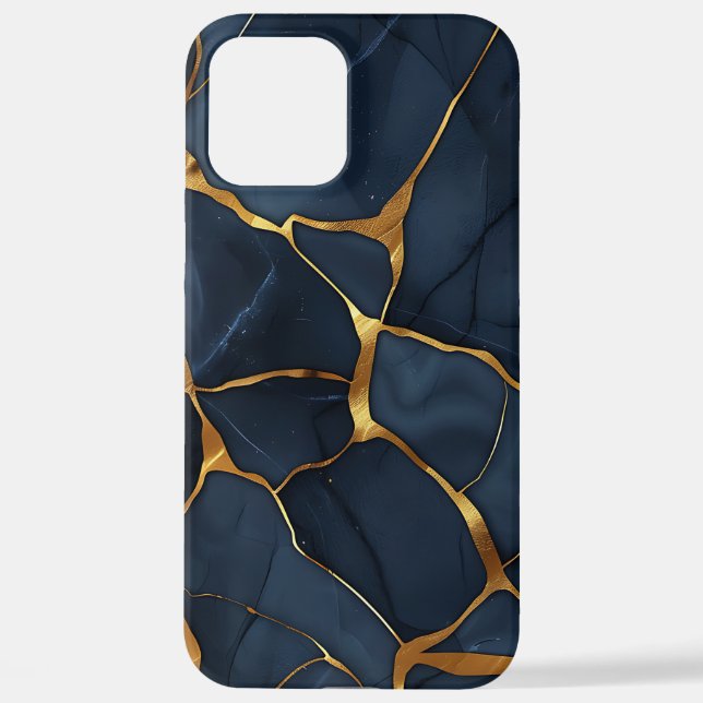 Japanisch Kintsugi Dark Blue iPhone 12 Pro Max Hülle (Rückseite)