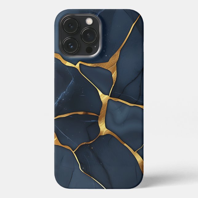 Japanisch Kintsugi Dark Blue iPhone 13 Pro Max Hülle (Rückseite)