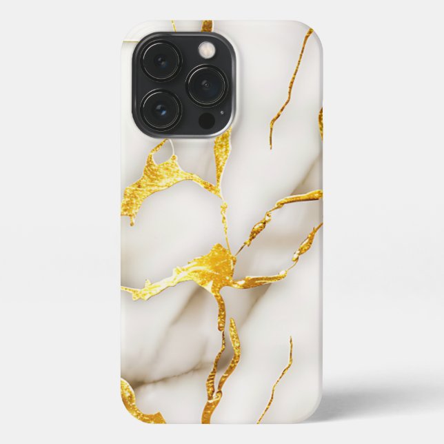 Japanisch Kintsugi White Gold iPhone 13 Pro Hülle (Rückseite)