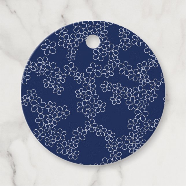 Japanisch Kirschblüte Sakura weiß auf blau Geschenkanhänger (Vorderseite)