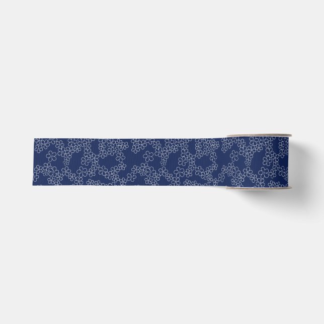Japanisch Kirschblüte Sakura weiß auf blau Ripsband (Vorderseite)