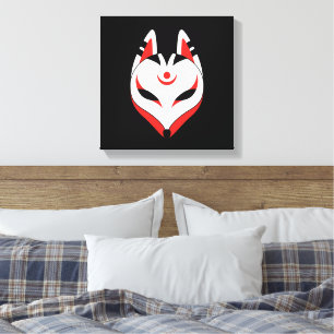 Japanisch Kitsune Fox Maske auf Schwarz Leinwanddruck