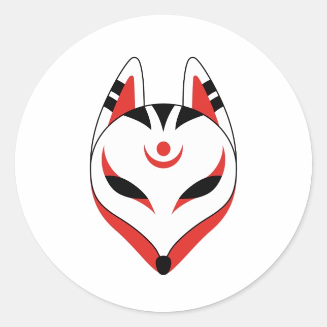 Japanisch Kitsune Fox Maske Runder Aufkleber (Vorderseite)
