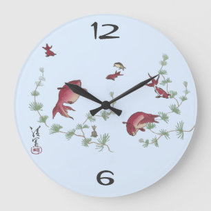 Japanisch Koi Fine Art Clock Große Wanduhr