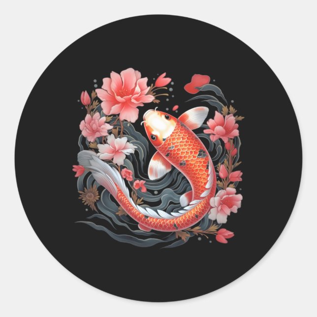 Japanisch Koi Fisch Nishikigoi Fisch Blackboard Runder Aufkleber (Vorderseite)
