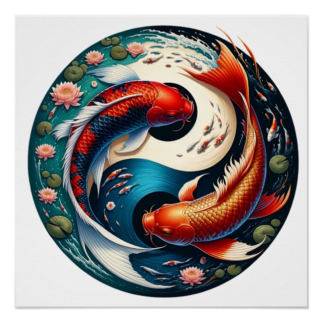 Japanisch Koi Fish Yin Yang Poster (Vorderseite)