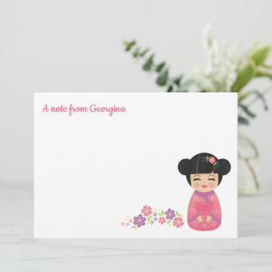 Japanisch Kokeshi Doll Personalisierte Flachnotizk Mitteilungskarte