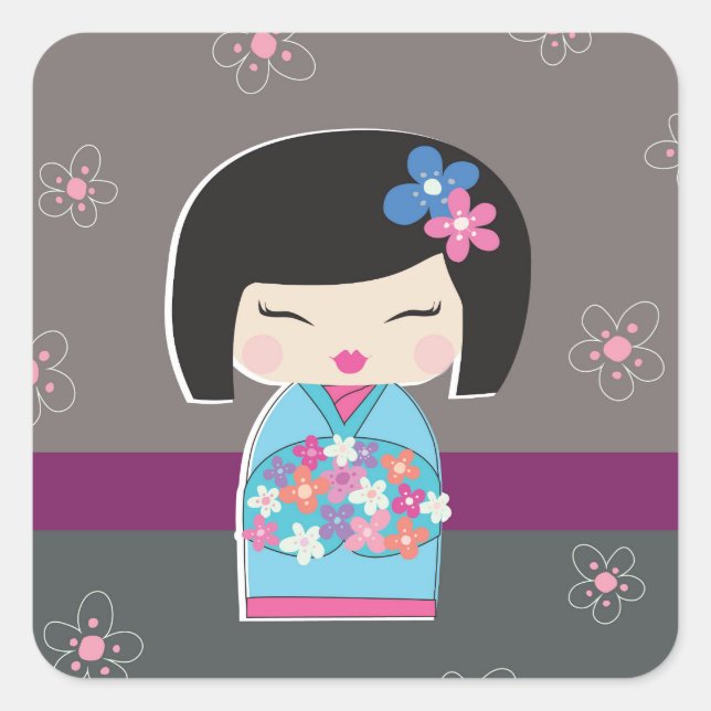 Japanisch Kokeshi Doll Square Stickers (Vorderseite)