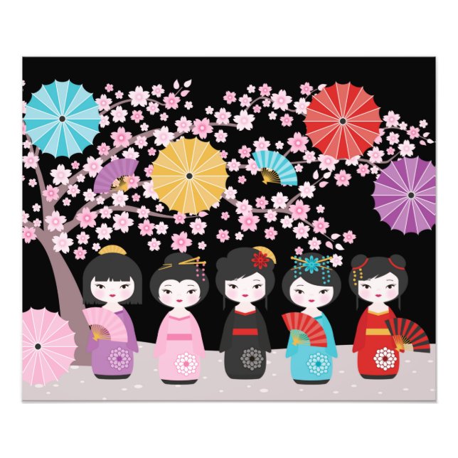 Japanisch Kokeshi Dolls Black Fotodruck (Vorne)