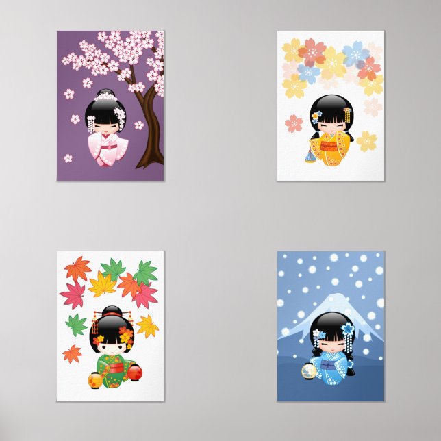 Japanisch Kokeshi Dolls Saisons Bilderwand Sets (Vorderseite)