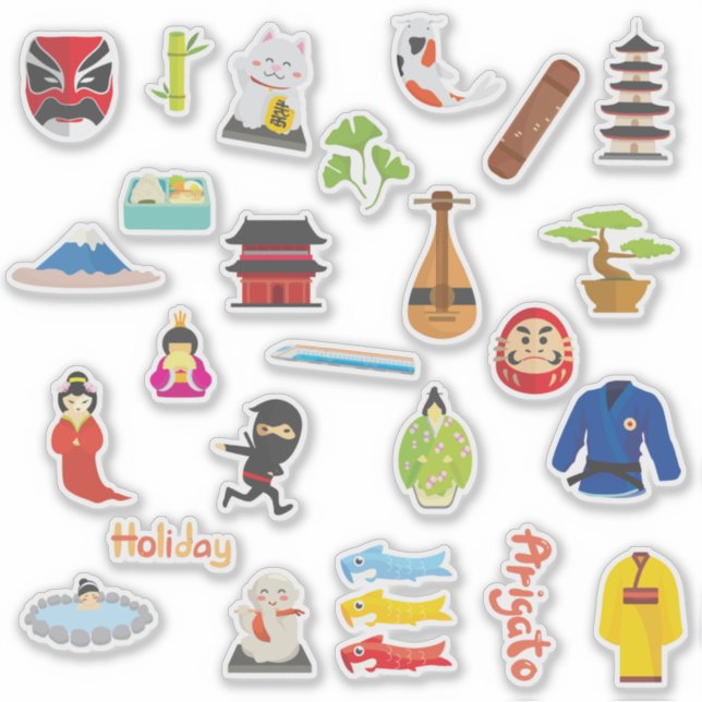 Japanisch Kultur Icons Aufkleber (Vorderseite)