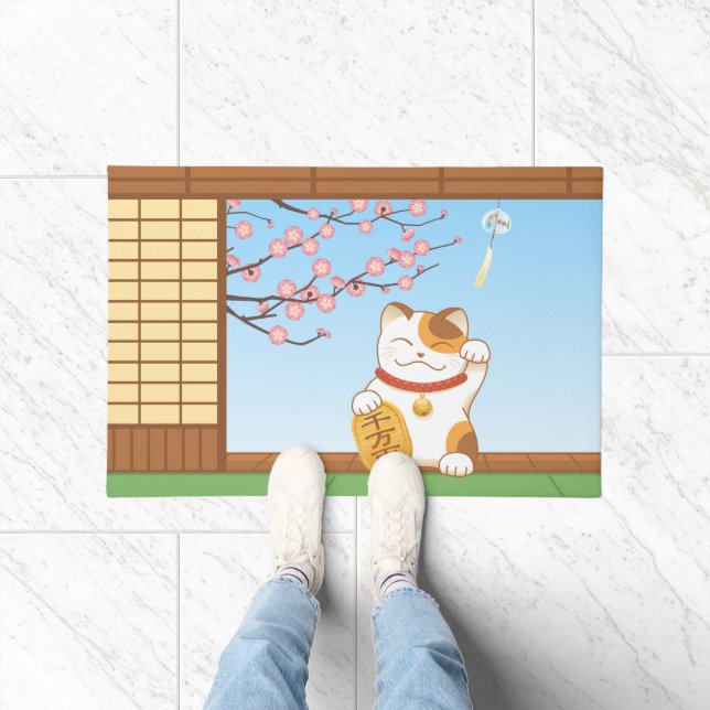 Japanisch Lucky Calico Cat, Maneki Neko Fußmatte (Indoor)