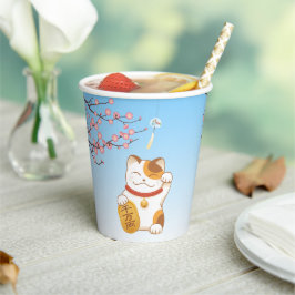 Japanisch Lucky Calico Cat, Maneki Neko Pappbecher