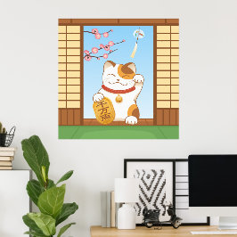 Japanisch Lucky Calico Cat, Maneki Neko Poster