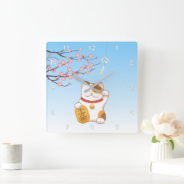 Japanisch Lucky Calico Cat, Maneki Neko Quadratische Wanduhr