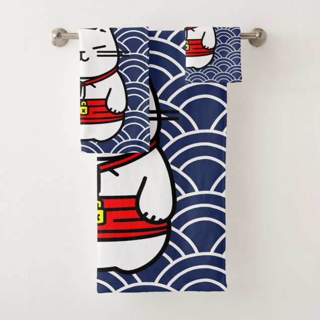 Japanisch Lucky Cat oder Maneki-Neko Badhandtuch Set (Insitu)
