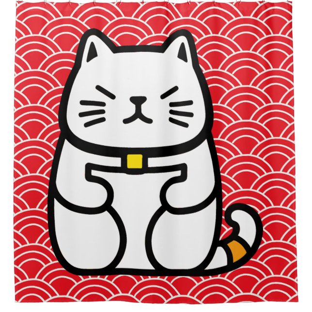 Japanisch Lucky Cat oder Maneki-Neko Duschvorhang (Vorderseite)