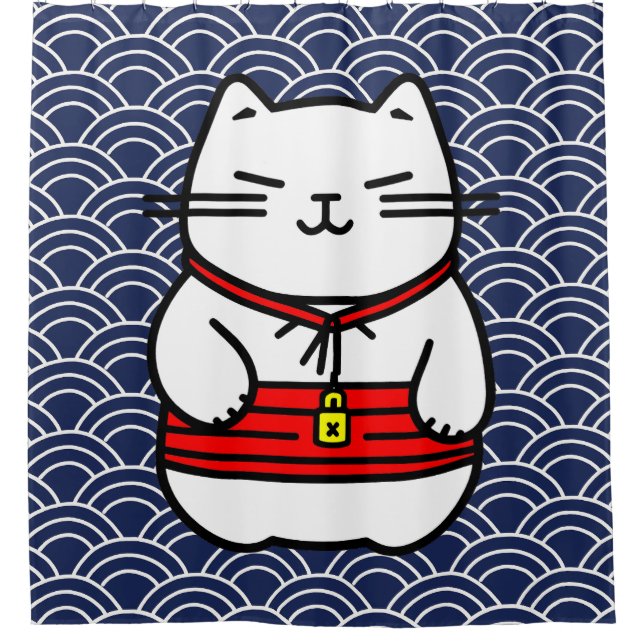 Japanisch Lucky Cat oder Maneki-Neko Duschvorhang (Vorderseite)