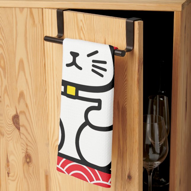 Japanisch Lucky Cat oder Maneki-Neko Geschirrtuch (Drittel gefaltet)