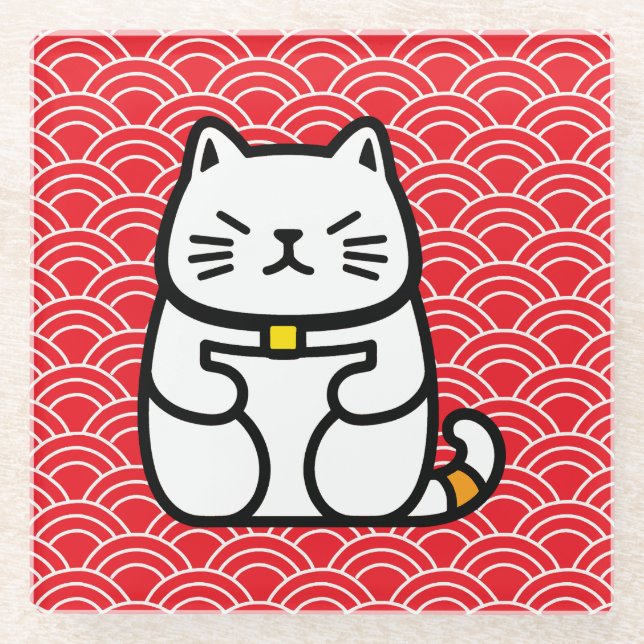 Japanisch Lucky Cat oder Maneki-Neko Glasuntersetzer (Vorderseite)
