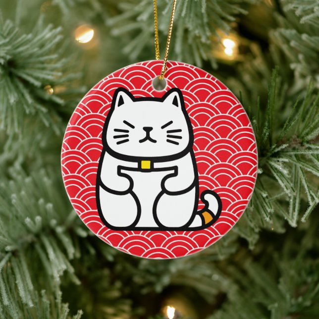 Japanisch Lucky Cat oder Maneki-Neko Keramik Ornament (Baum)