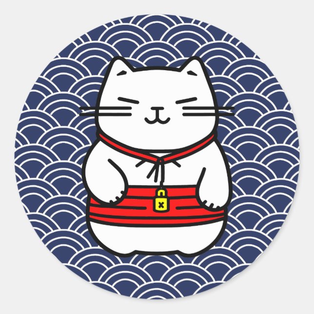 Japanisch Lucky Cat oder Maneki-Neko Runder Aufkleber (Vorderseite)