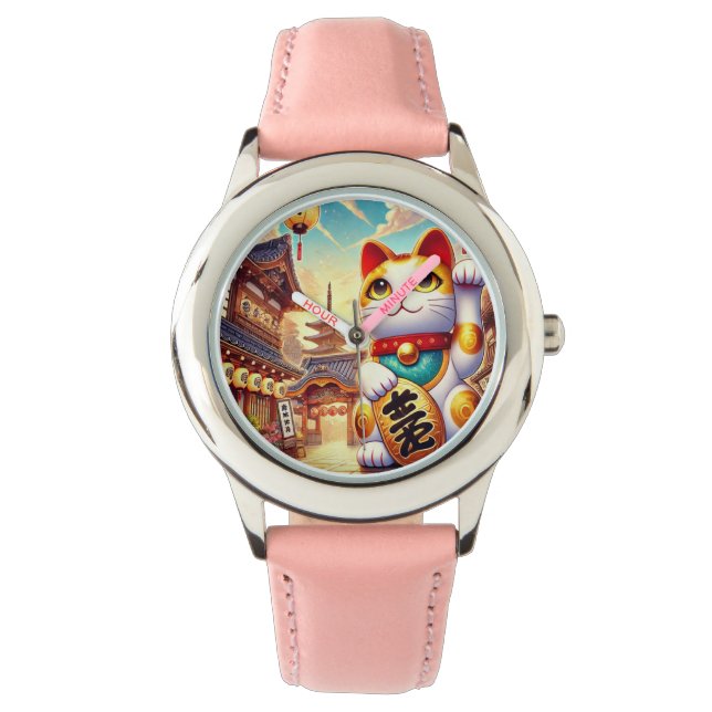 Japanisch Maneki Neko Armbanduhr (Vorderseite)
