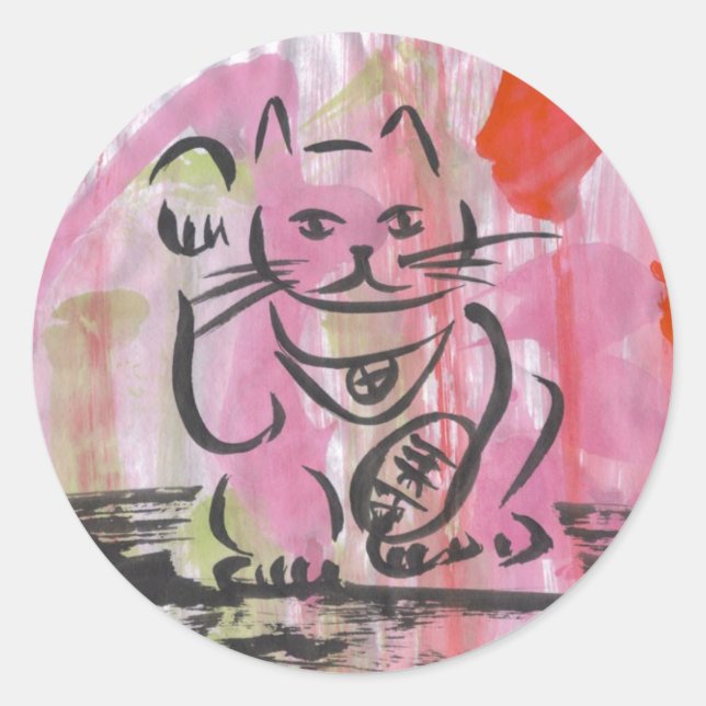 Japanisch Maneki Neko Runder Aufkleber (Vorderseite)