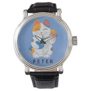 Japanisch Maneki Neko White Cat, viel Glück-Symbol Armbanduhr